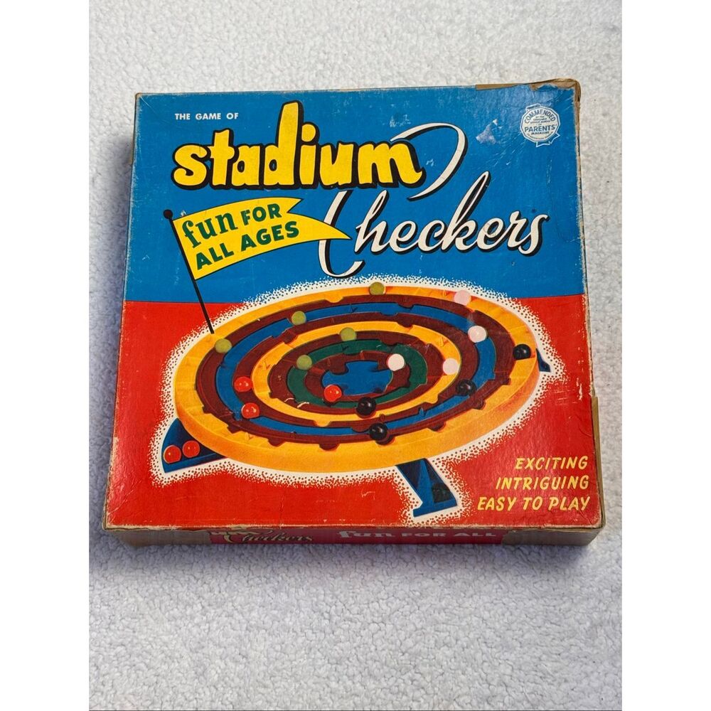 Vintage Stadium Checkers Game/Schaper Manufacturing Co. 1952 - Missing 1 Marble
